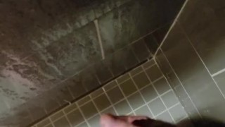 Stroking my cock and piss in the shower at work