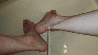 Peeing on own foot.