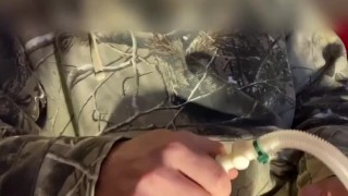 College student testing out penis pump on small cock