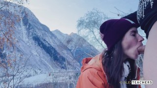 Longtime girlfriend agreed to give a blowjob on top of a mountain with a breathtaking view