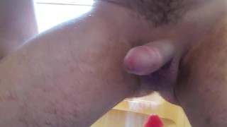 Riding rainbow dildo after shower