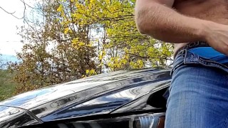 Hot Guy Cums Outside By Road