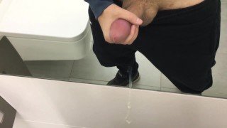 Filled the mirror, wall and floor in the office toilet with sperm