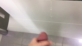 Filled the mirror, wall and floor in the office toilet with sperm