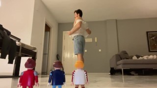 Macrophilia - Tiny people feel up giants bulge while he naps
