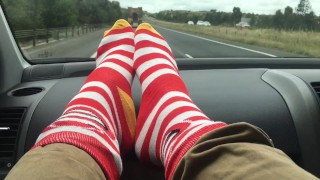 McDonalds drive thru dash feet in public - Golden Arches - Watch me as put on my Mchappy silly socks