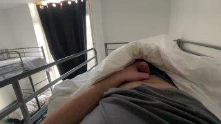 PUBLIC HOSTEL - showing my morning wood while another guy is under me