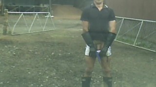 Dashcam piss, dirty hunk in shorts and rubber gloves/boots