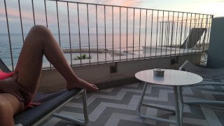 Flash and nude on the balcony Squirt fountaine