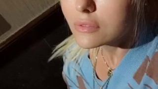 Public squirt. Hot milf at café