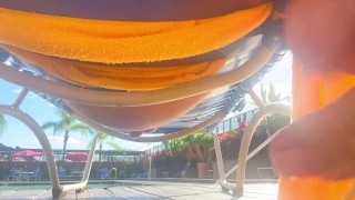 Daddy ejaculates at the Country club pool under his lounge chair while people were around him 