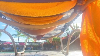 Daddy ejaculates at the Country club pool under his lounge chair while people were around him 