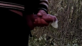 Outside jerk off with cum filled condom I was fucked before