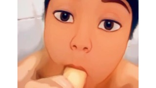 Sucking dildo with Disney filtro