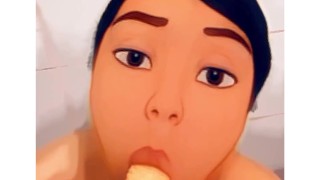 Sucking dildo with Disney filtro