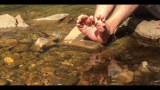 Washing my big feet in the crystal clear cooling waters of a secret stream so refreshing - MANLYFOOT