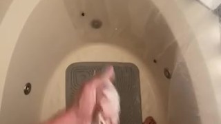 Shower jerk solo cum