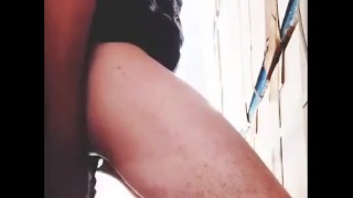 Thin horny bottom fuck him self at job site and squirts!!