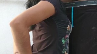 Mexican Morrita Fucked While Hanging Clothes