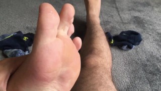 Home from work straight to sniffing my socks & worshiping my own sweaty tasty feet - MANLYFOOT 🤤 🧦