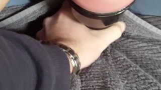 Fucking a flesh light while roommate holds it