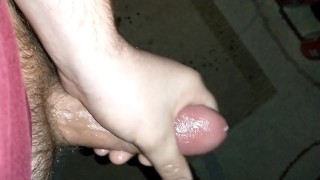 Verbal guy stroking his cock until long orgasm