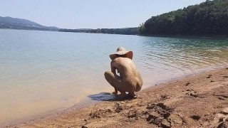 MUD NUDISM Treatment at the lake # Pee try while the mud dry