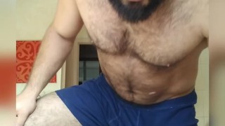 Hot Hairy Muscle Stud Briefs striptease showing off beautiful big dick in the bathroom