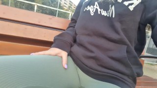 FETISH Walking in leggins Hot strong teen outdoors