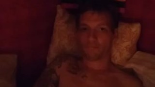 Hot Tattooed guy Jerks off himself teasing his MILF wife filming him. 