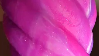 Femboy playing with a big unicorn horn