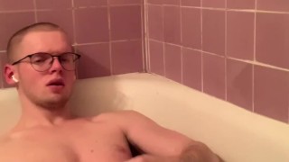 Big Dick jock moaning a lot jerking in the bathtub pt2