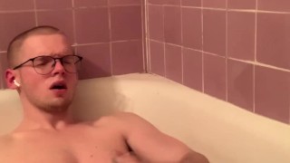 Big Dick jock moaning a lot jerking in the bathtub pt2