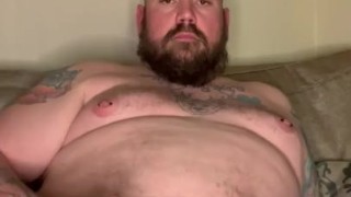 Chubby bear jerks off and shows off belly 