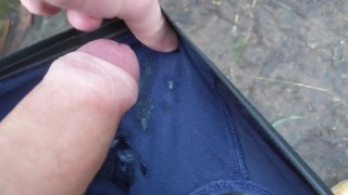 My big thick dicks blows a white wad of cum in my undies with an uncut tradie out bush
