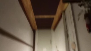 Big Dick swinging in public hallway with camera above