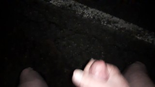 Jerking and cumming by the road while naked.