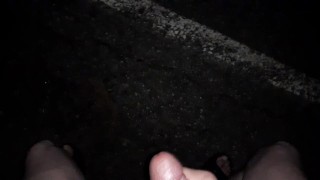 Jerking and cumming by the road while naked.