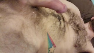 Hairy Otter with star tattoos blasts a huge load cumshot of jizz all the way to his face 