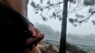 Guy jacking off in public while running and walking until he's almost caught