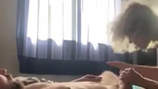 Sitting on his big fat cock in my panties 