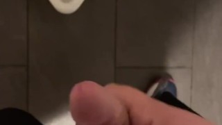 Chub jerks uncut cock and pisses in bathroom while car is getting repaired