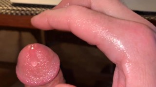 Jerking off and cumming at home at the dining room table. POV