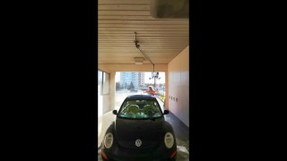 Sissy Washes Car in Public in Womans Swim Suit!