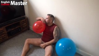 DILF blows up three balloons, pops one and cums on the other two PREVIEW