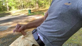 I jerk-off and cum after the gym at a rest stop parking lot