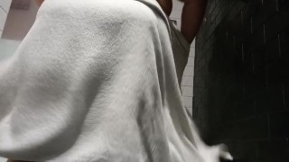 Superchub drying off after shower