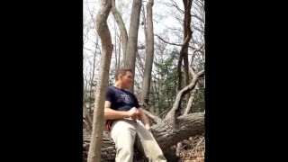 Exhibitionist masturbating in the woods, jerking-off outside