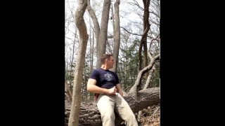 Exhibitionist masturbating in the woods, jerking-off outside