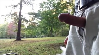 Public jerking-off at the park, verbal, cum dripping off my hard cock after orgasm